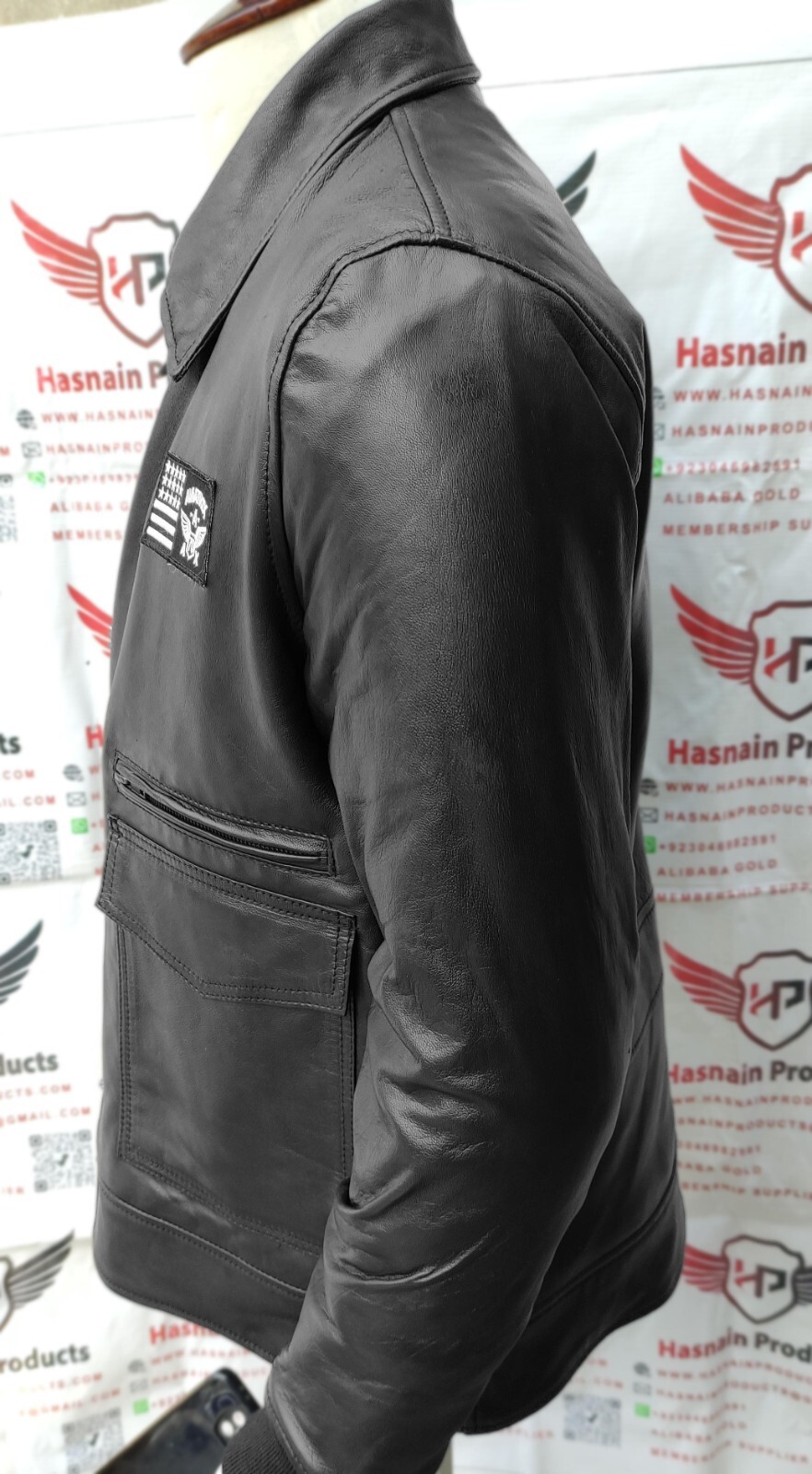 Genuine leather jacket Mens Pilot Bomber Biker motorcycle Style jacket in Black
