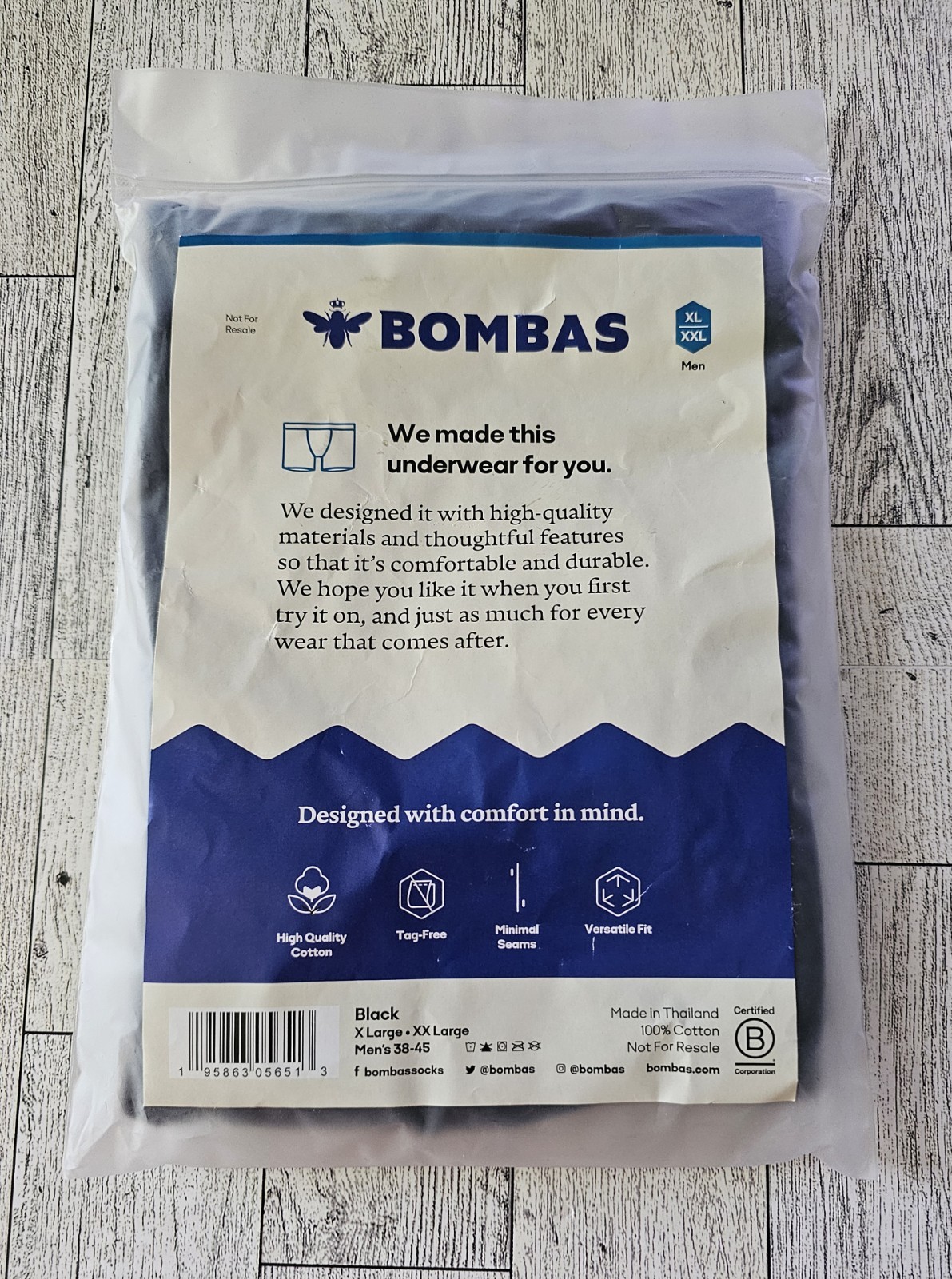 Bombas Mens 100% Cotton Boxer Briefs Size XL-XXL 38-45 Black NEW