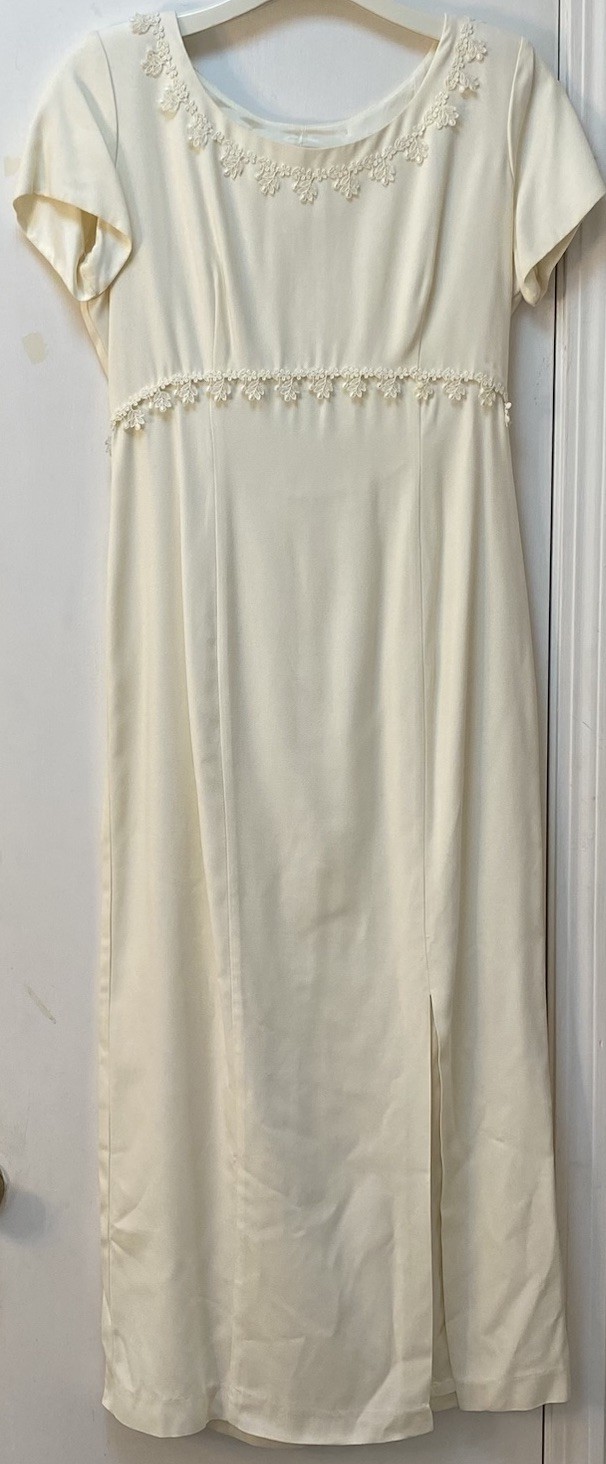 Vintage Jeffrey & Dara Evenings By Tom Berra Sz 8P Cream Long Empire Dress Slit