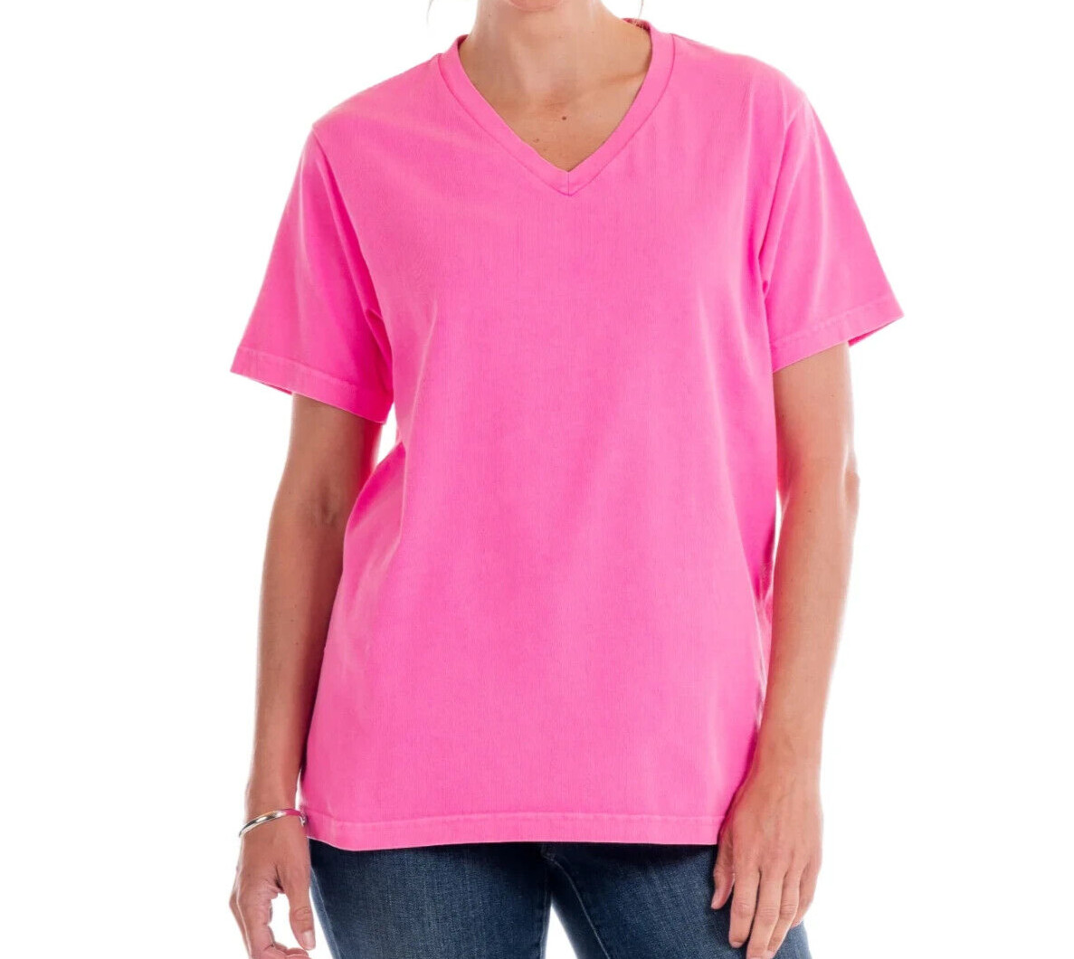 Fresh Produce medium cosmos pink $42 v neck jersey cotton ss tee top nwt new m