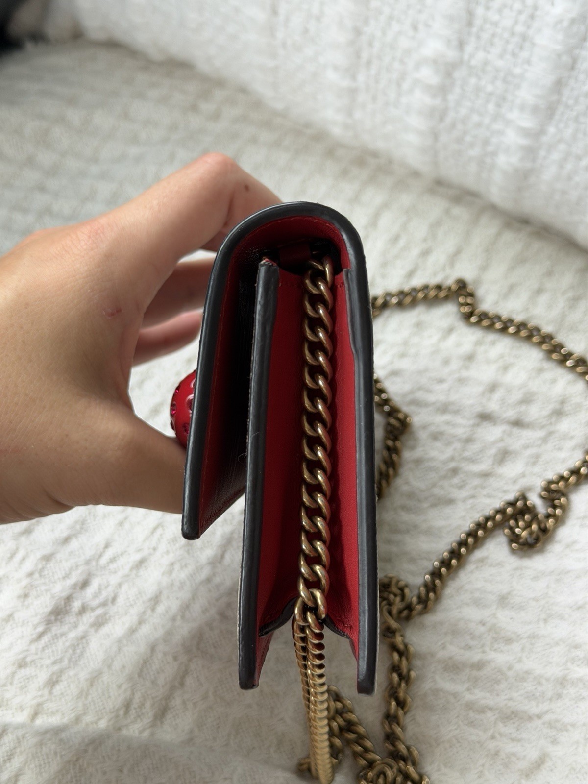 Gucci GG Supreme Monogram Mini Cherry Chain Crossbody Wallet on Chain Bag