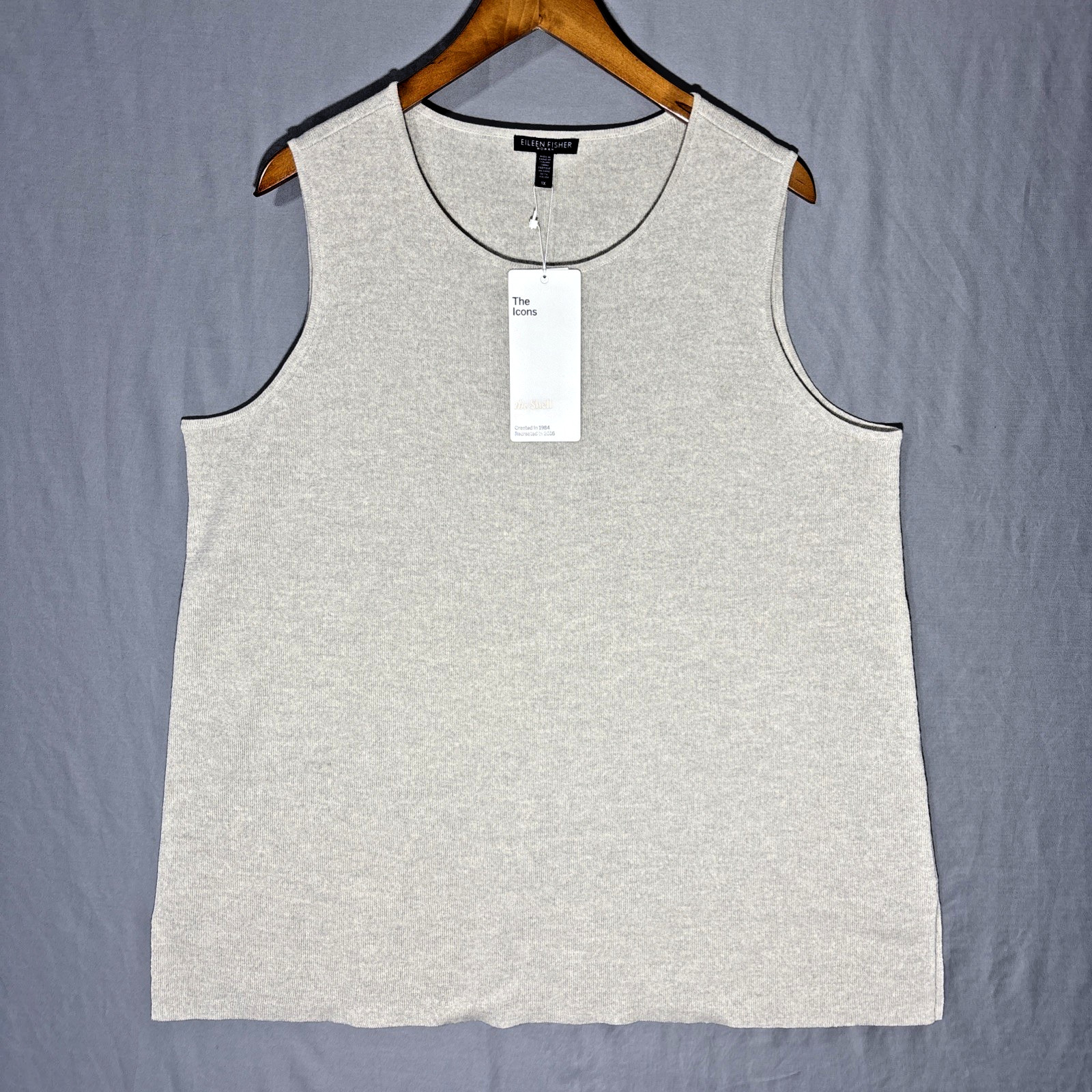 Eileen Fisher Sleeveless Shell Woman 1X Sea Salt Round Neck Wool Crepe Tank Top
