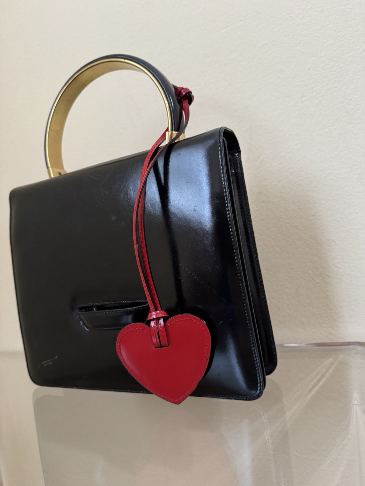 Moschino Redwall Heart Bag Black Patent Leather