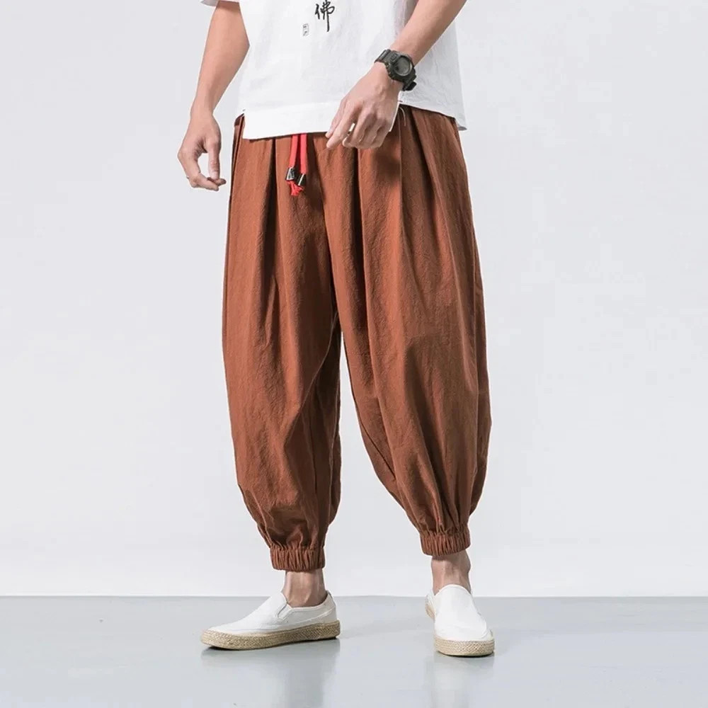 New Oversized Men Harem Pants Loose Chinese Style Cotton and Linen Sweatpants