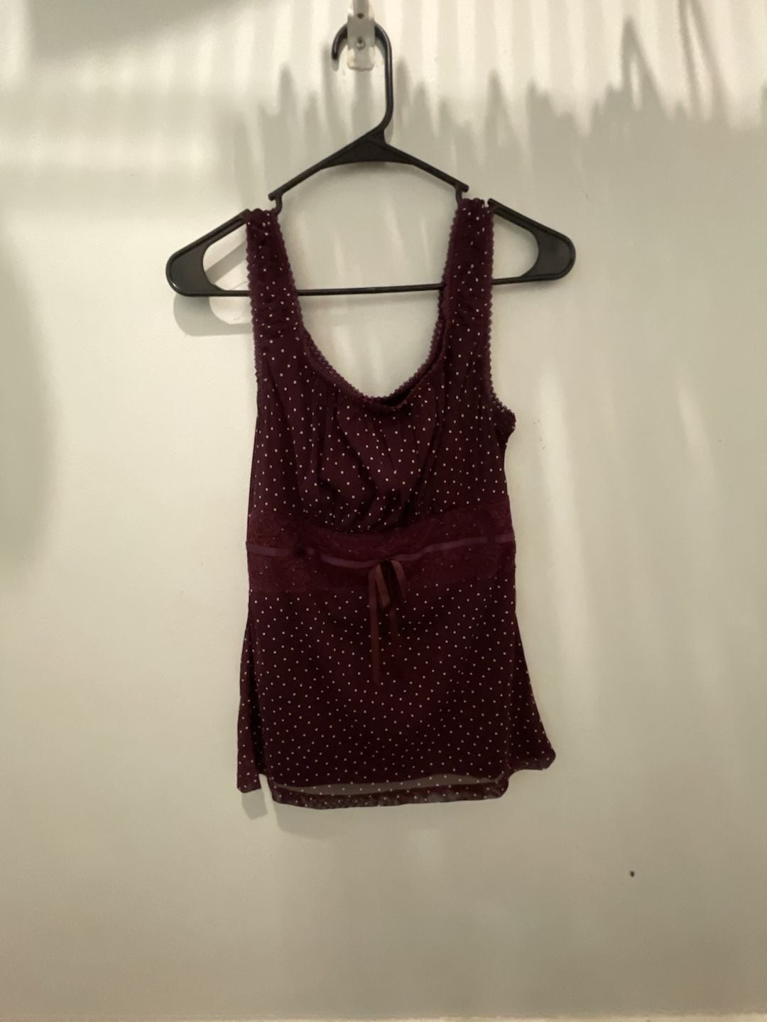 Maurices Women’s Size S Burgundy Polka Dot Lace Trim Tank Top