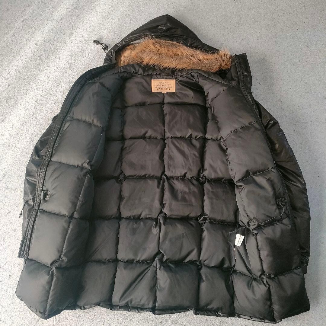 AVIREX Down Hood Flight Jacket Blouson Coat Men Size L Black Genuine