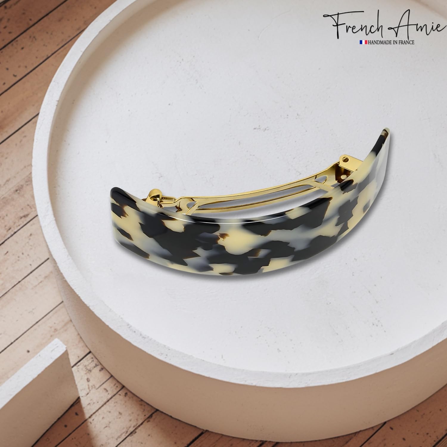 White Tokyo 3 3/4 Celluloid Automatic Hair Clip, Extra Wide Volume, Barrette