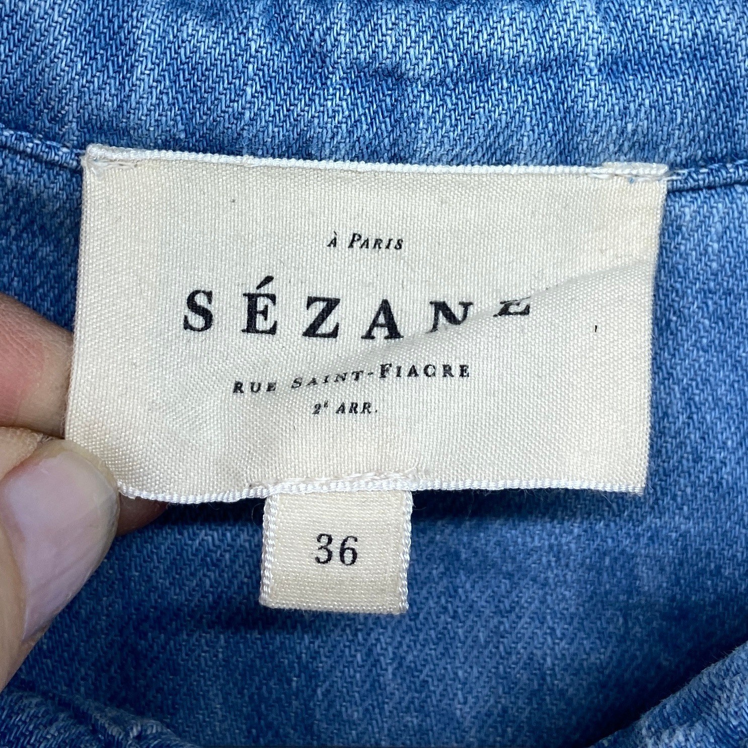 Sezane Tomboy Shirt Embroidered Blue Denim Chambray Long Sleeve Women EU 36 US 4