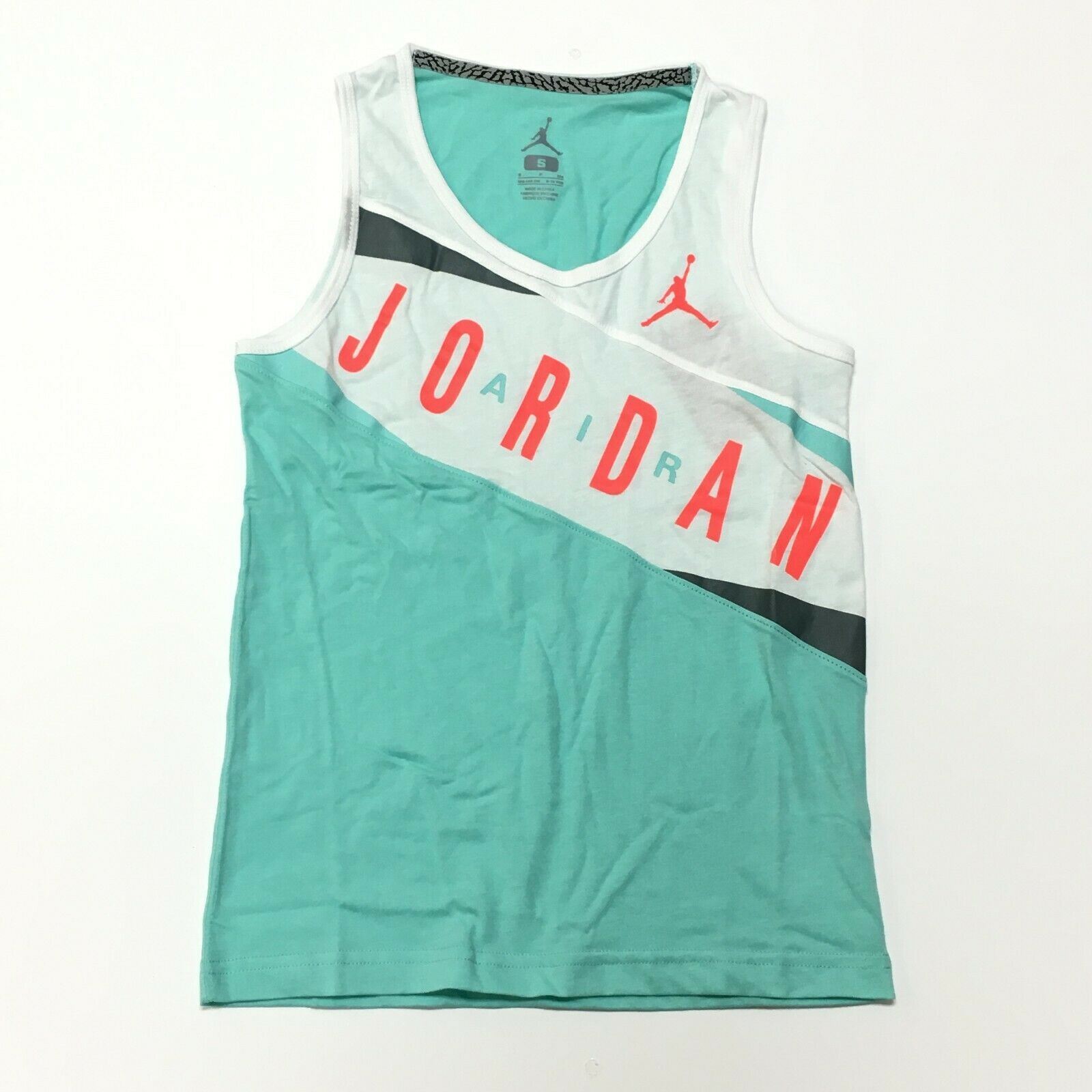 Jordan Jumpman Logo Sleeveless Tank Top Turquoise and White Teen Youth Small NEW