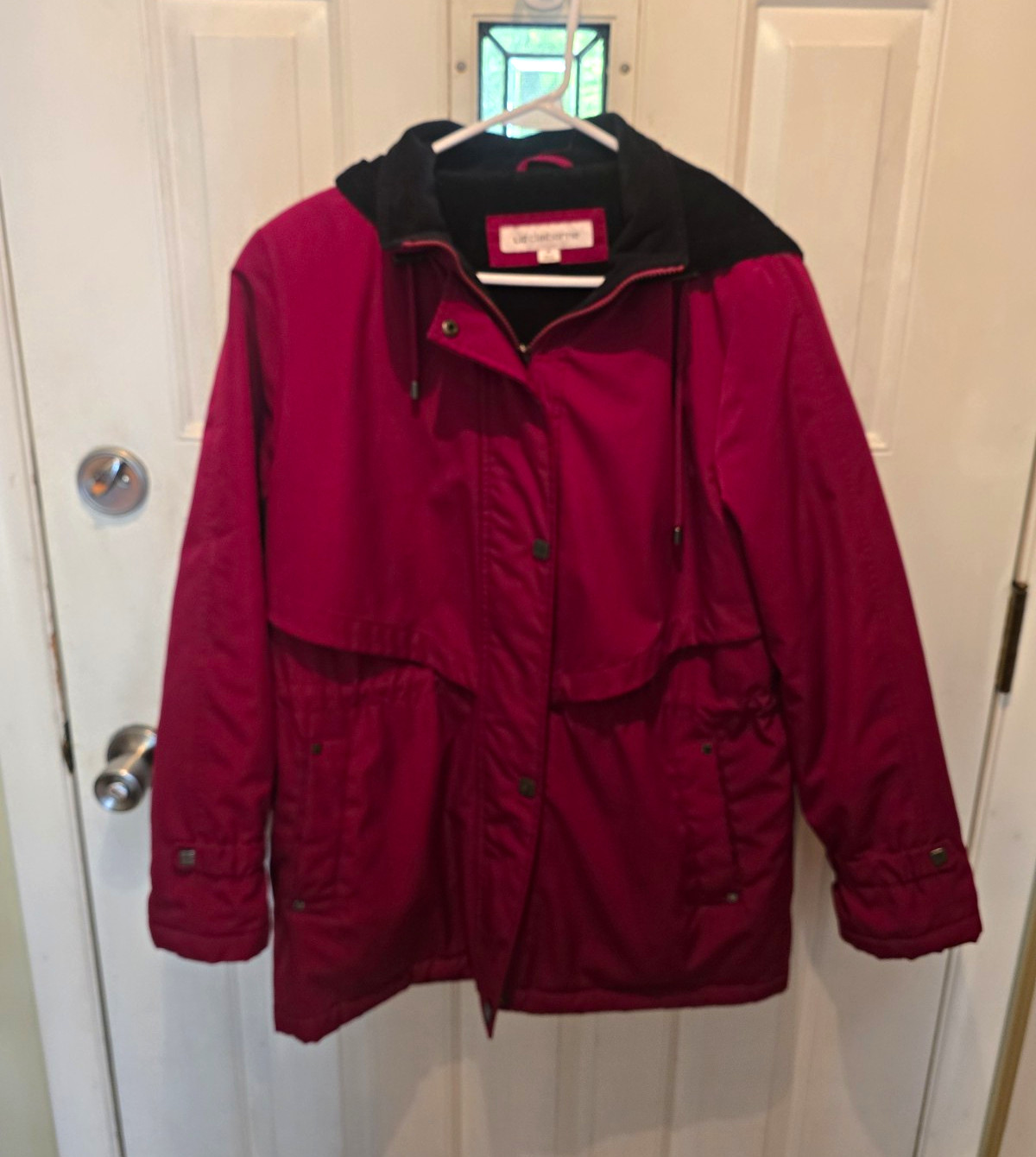 Hooded Parka Jacket, M, Zip Mid-Length Lined, Liz Claiborne Women’s Red/Black