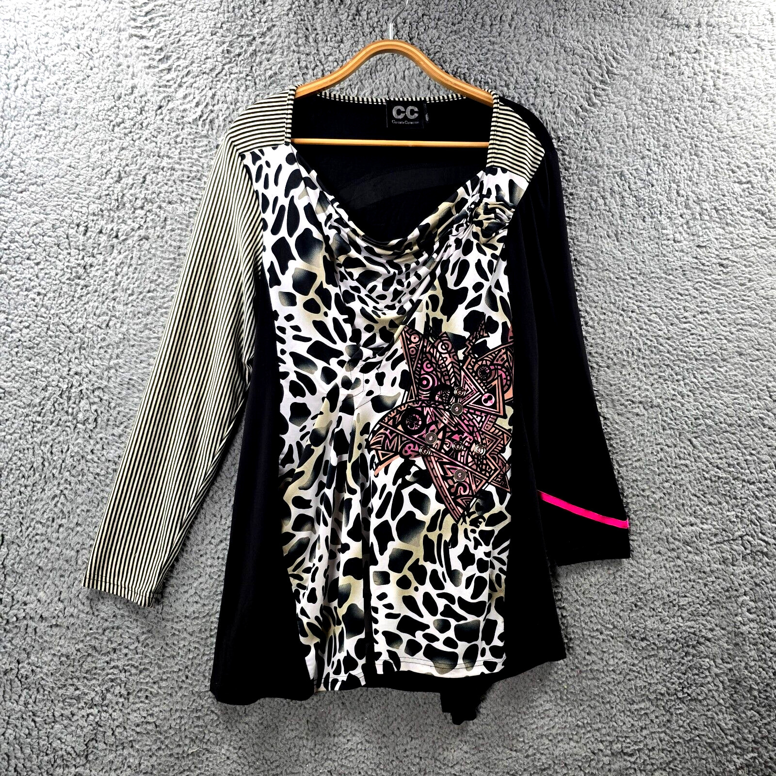 Cordelia Collection Womens Tunic Top Size M Black White Beige Pink Stretch Knit