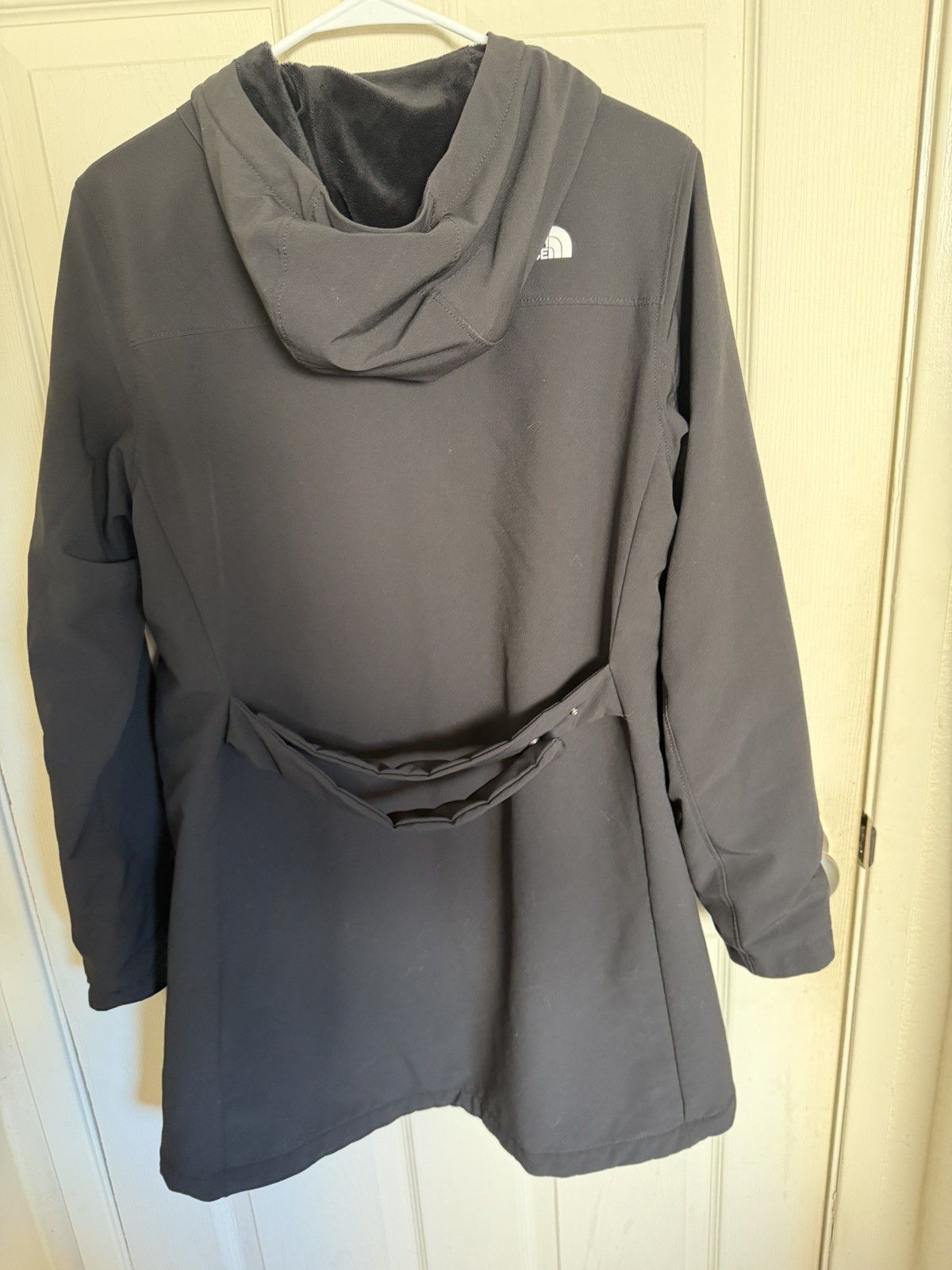 The North Face Womens WindWall Hooded Trench Coat fleece Black Belted Size M