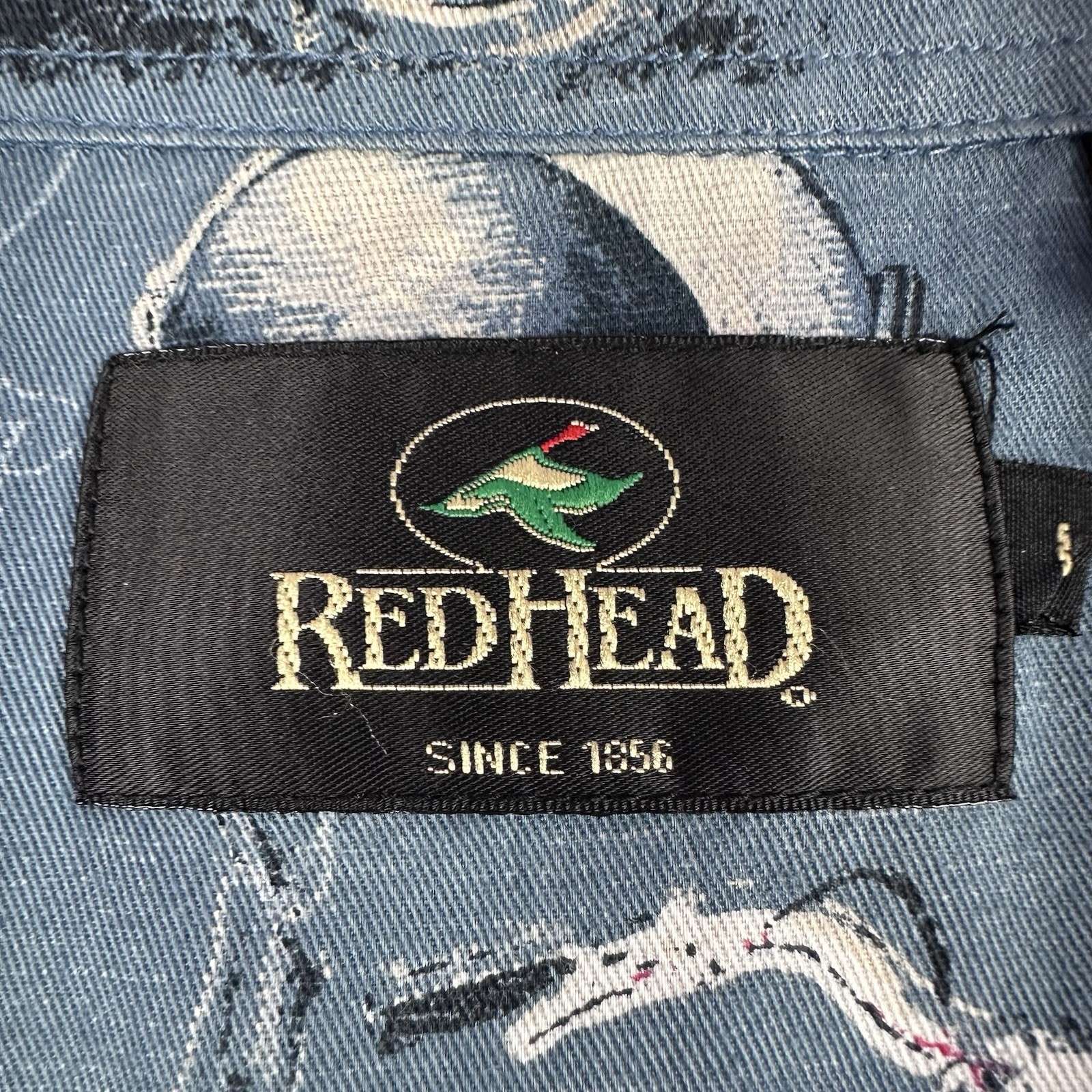 Redhead Motorcycle Camp Shirt Slate Blue Novelty Print Cotton Preowned