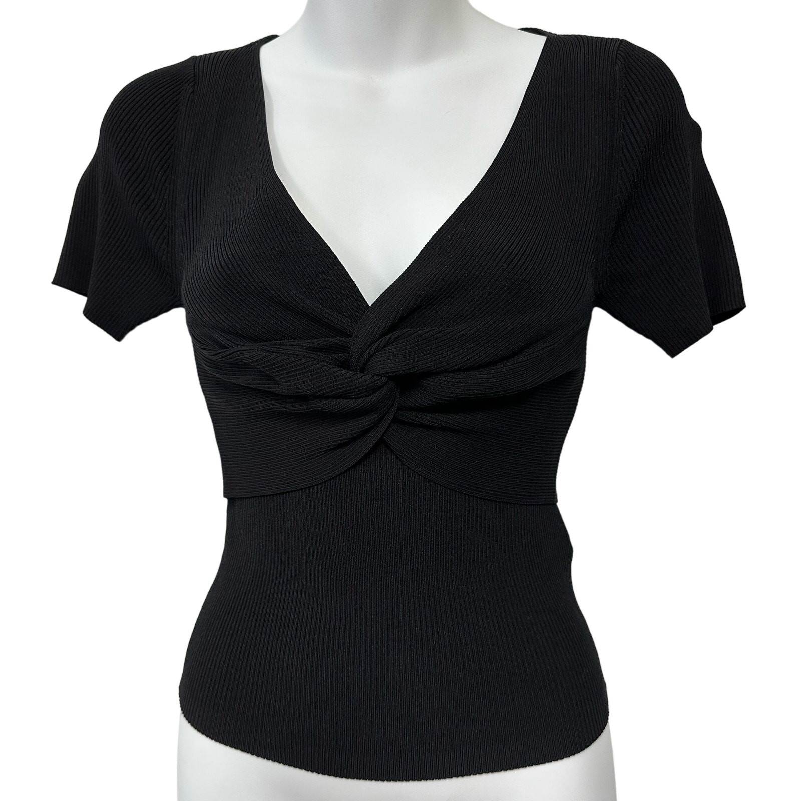 Sandro Temple Twisted Short Sleeve Sweater Black Size 2 US Medium New