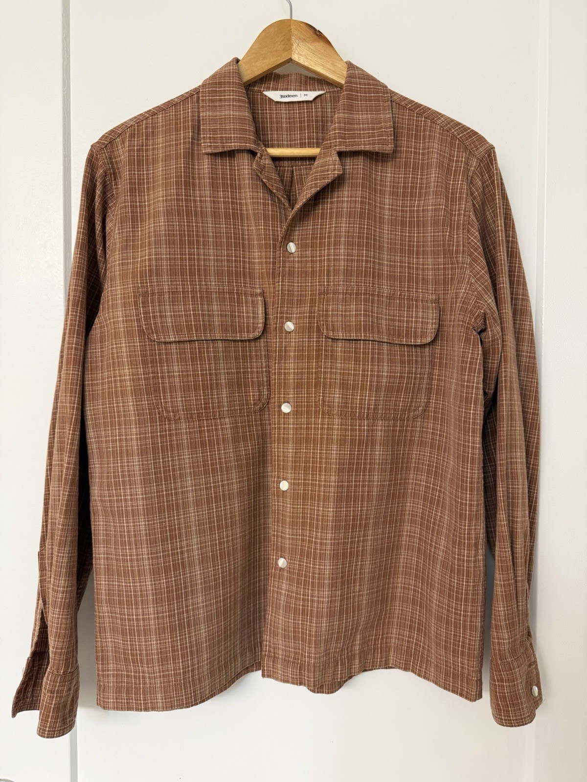 3sixteen Open Collar Shirt – Amber Microplaid – M