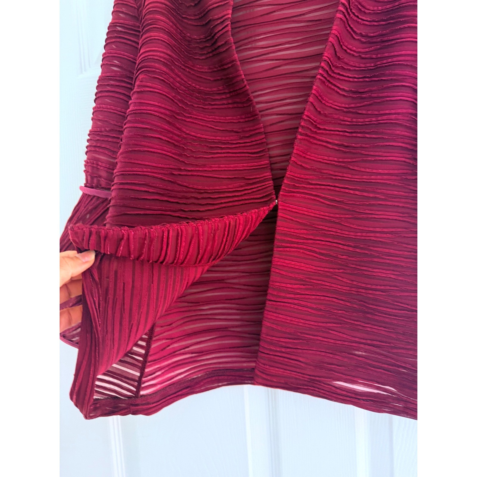Joseph Ribkoff Merlot Cascade Jacket Size 12 Sheer Sparkle Quiet Luxury