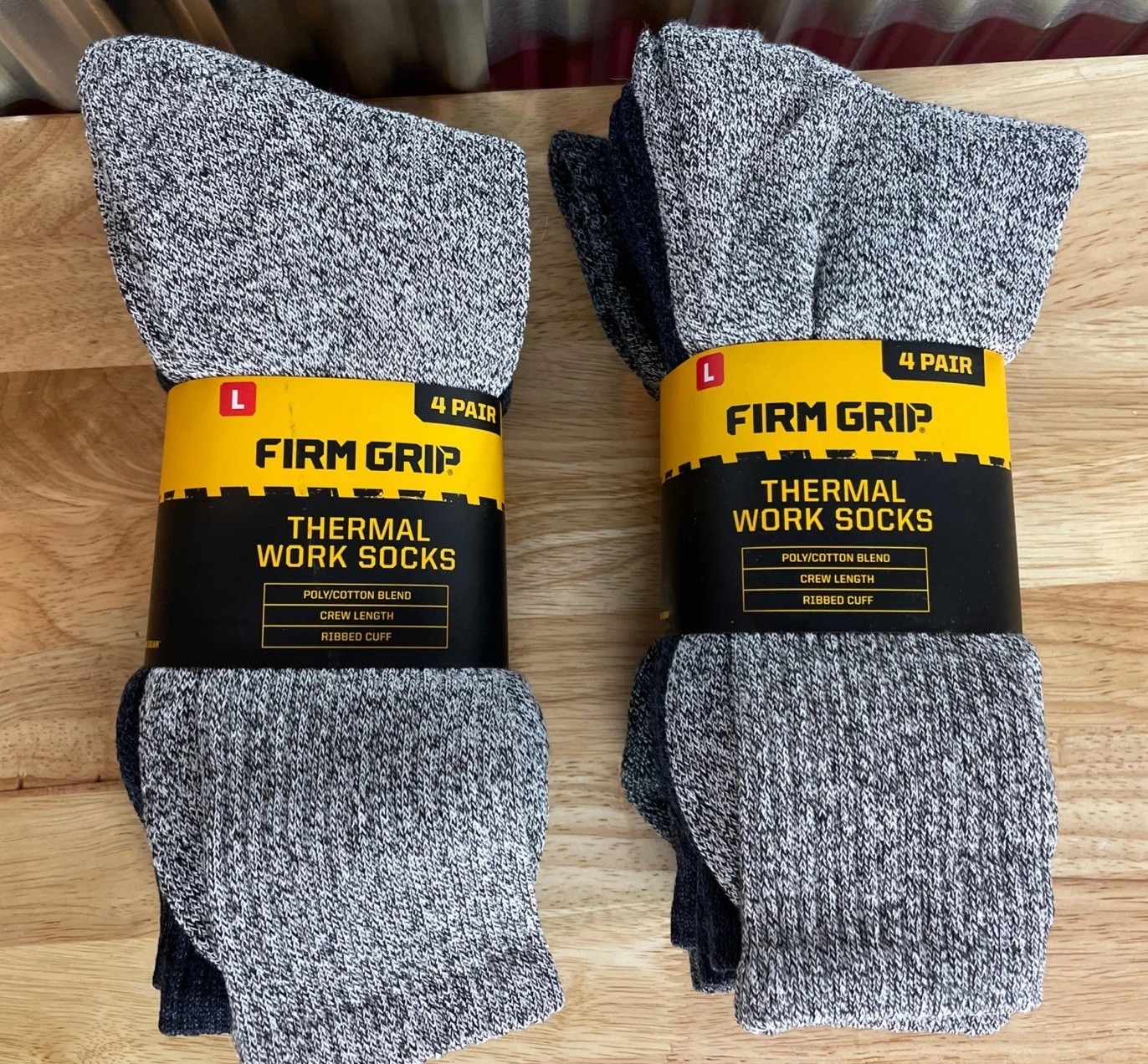 Firm Grip Large L Thermal Crew Work Socks Poly Cotton Blend – 8 Total Pairs NEW