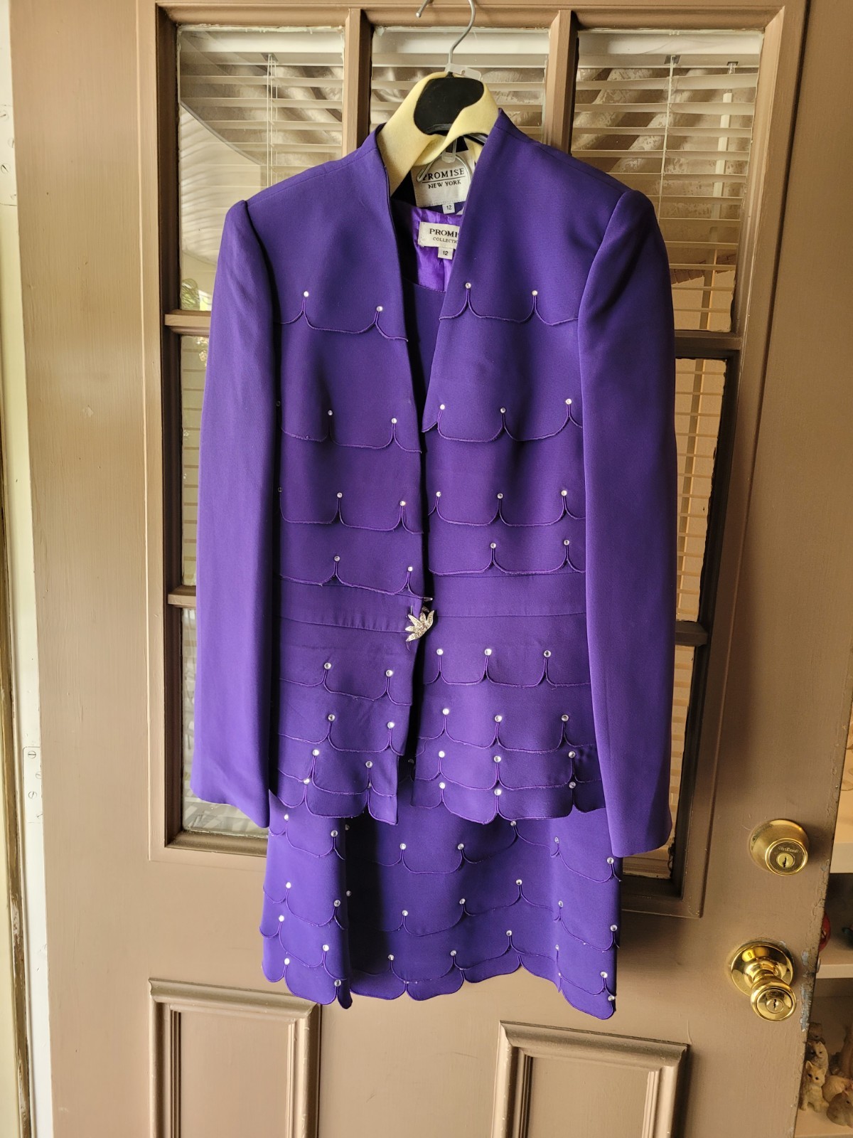 Promise New York Purple 3 Piece Skirt Suit Set Jacket Skirt Top Women’s Size 14