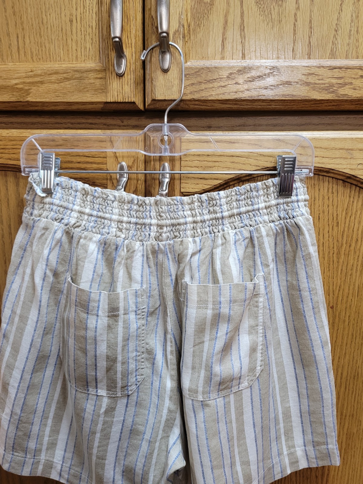 NWT Elastic Waist Striped Linen Blend Shorts By BRIGGS sz Md. Inseam 5 Inches