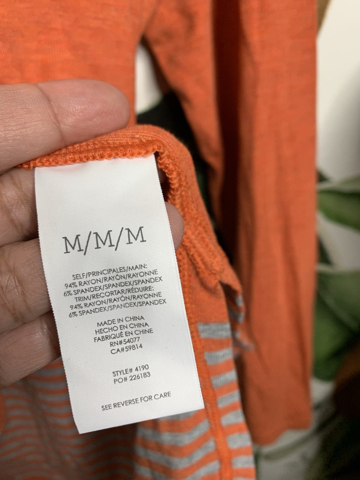 CAbi Medium Hangout Tee Shirt 4190 Orange Striped long Sleeve Blouse