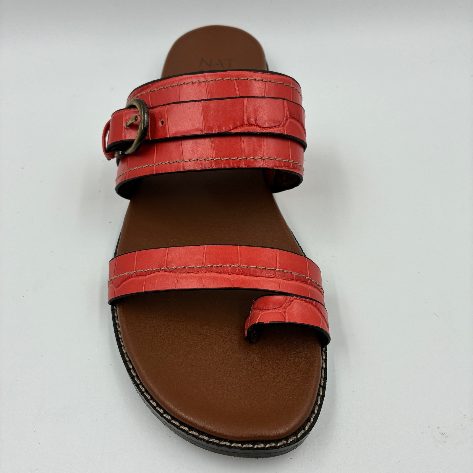 Naturalizer Karlie 9M Mango Spice Croc Leather Slides Toe Loop Sandals Women’s