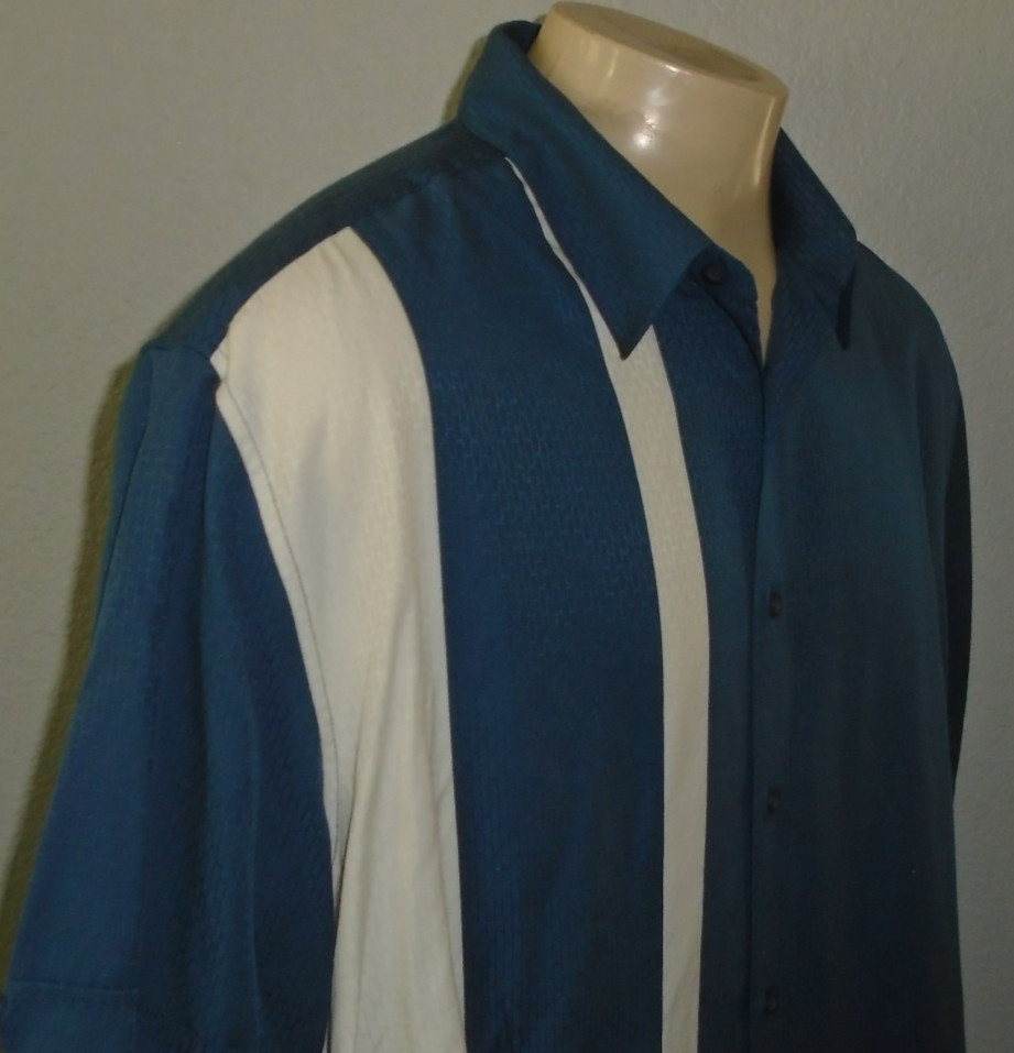 Retro Hipster Panels Swing Lounge Button-Front Shirt Men 2XL