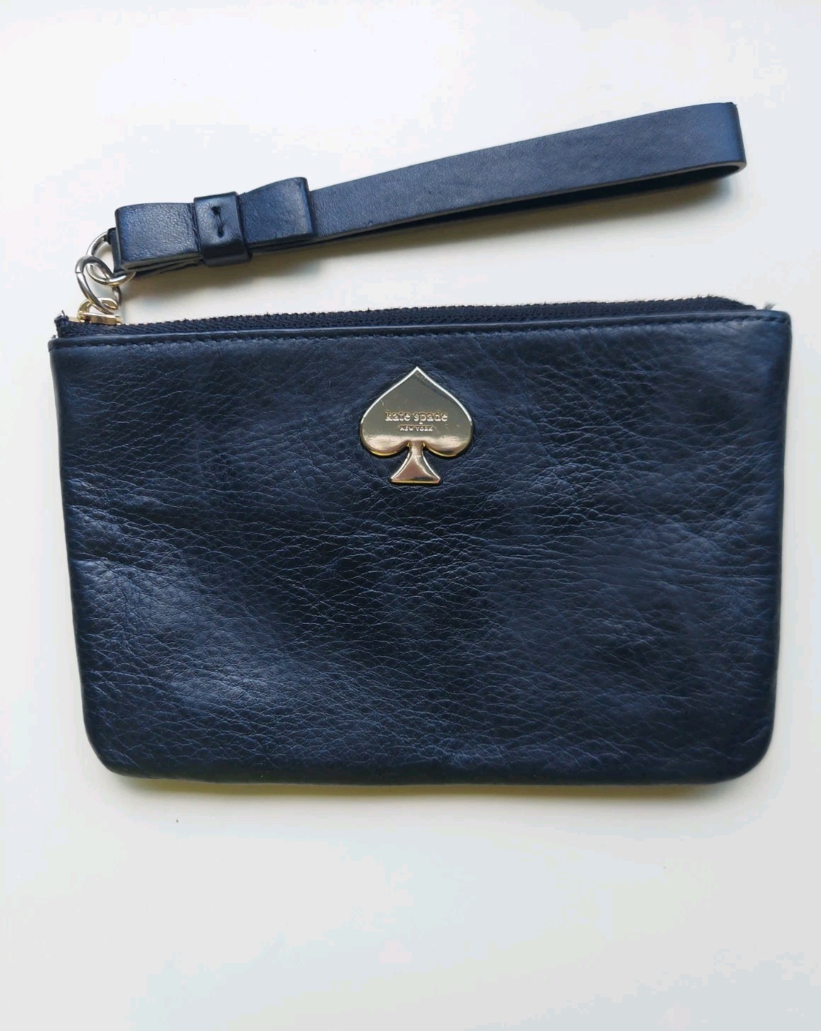 Kate Spade Leroy Street Bee Black Pebble Leather Wristlet Bow Strap Wallet Pouch