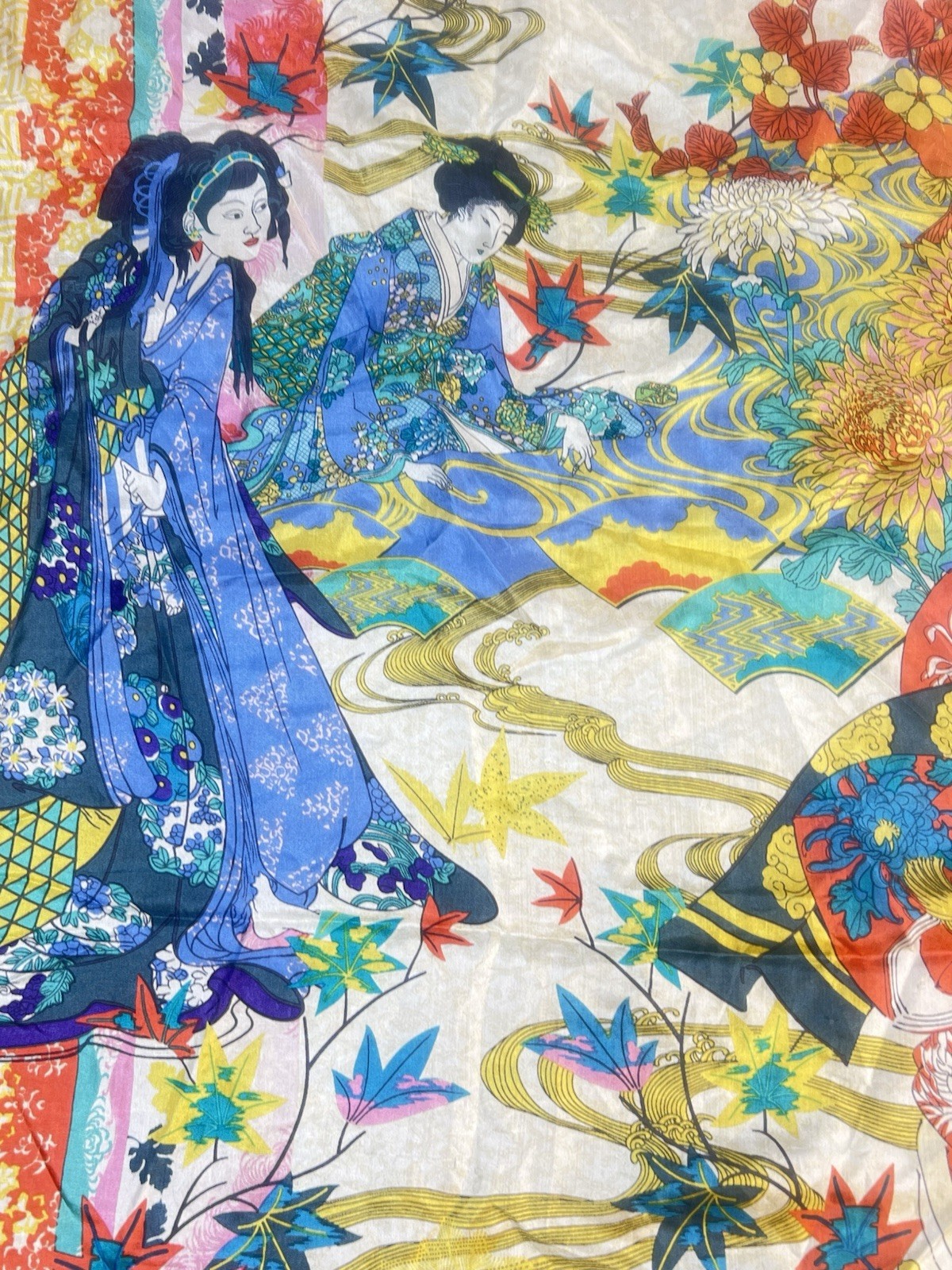 Beautiful Johnny Was Square Silk 43” Scarf Or Wrap Tassels Geisha Asian Oriental