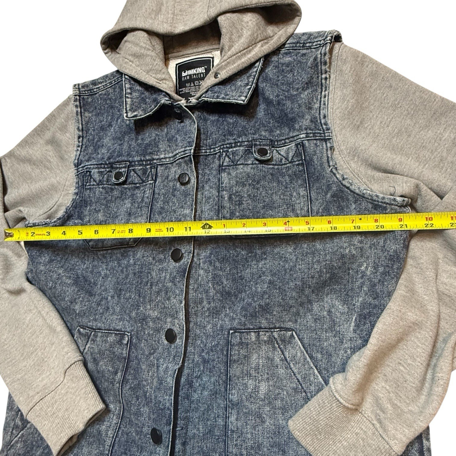 IMKING Hooded Denim Jacket Blue Gray Button Logo Zipper Men’s Size M