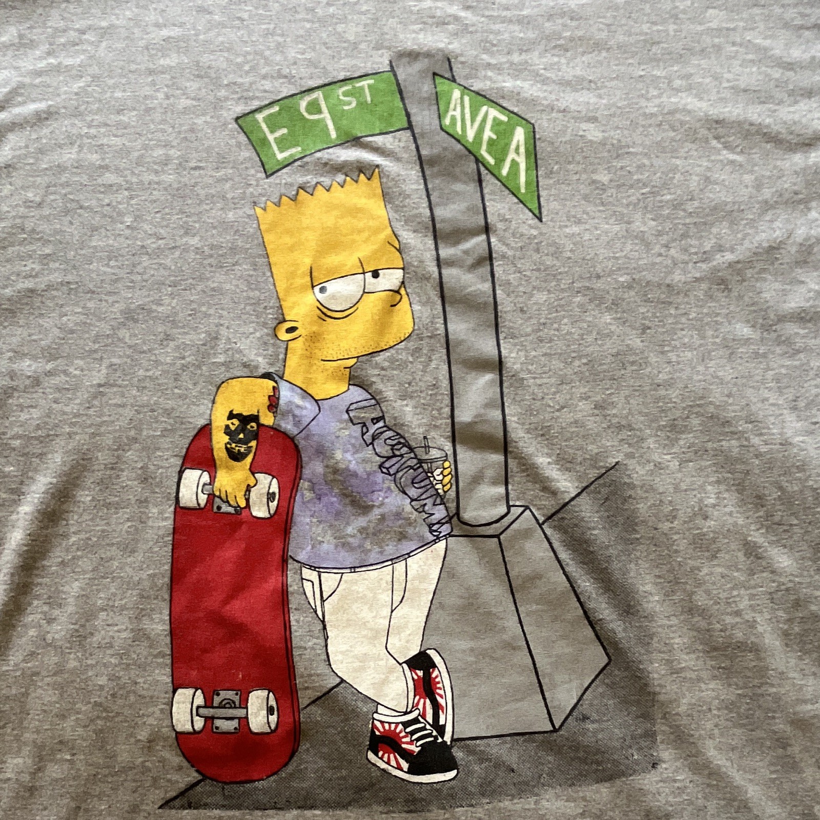 Autumn Bart Simpson The Simpsons Gray Graphic Crew Neck Short Sleeve T-Shirt L