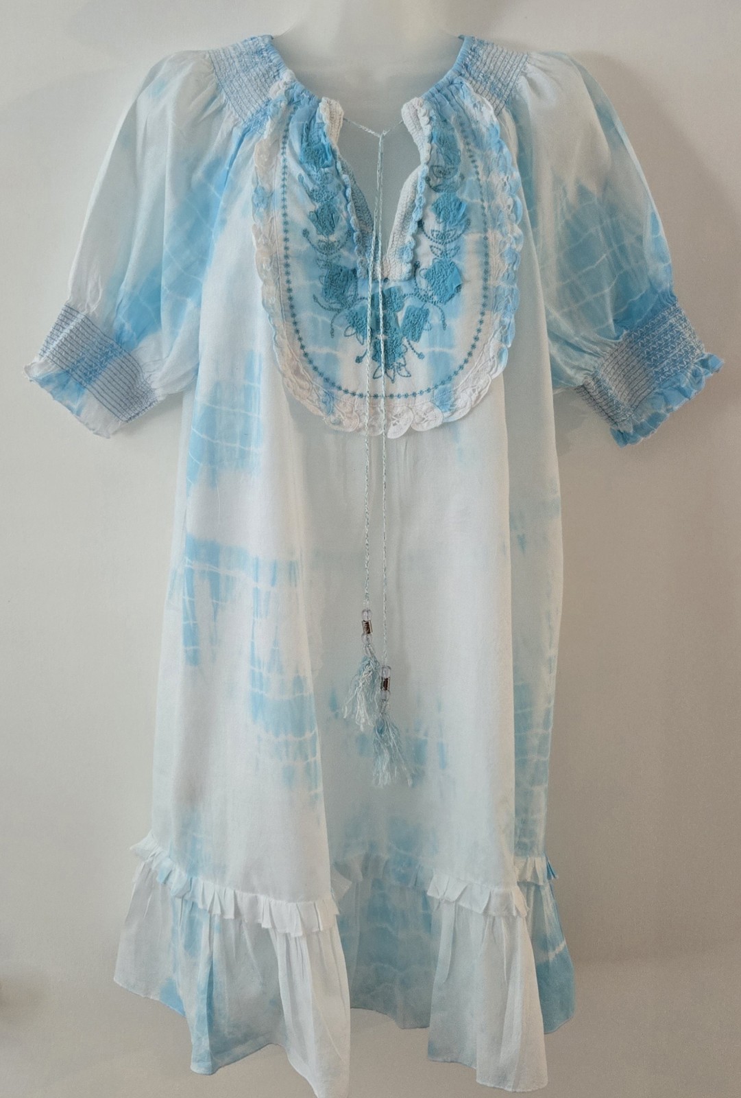 Chelsea & Violet Swimsuit Cover Up Turquoise And White Tie Dye 100% Cotton