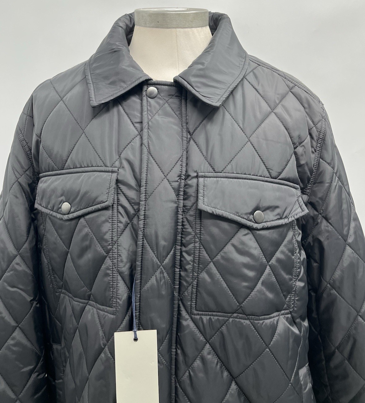 Cole Hann Men Zip & Snap Button Sherpa Lined Diamond Black Quilted Jacket Sz XL