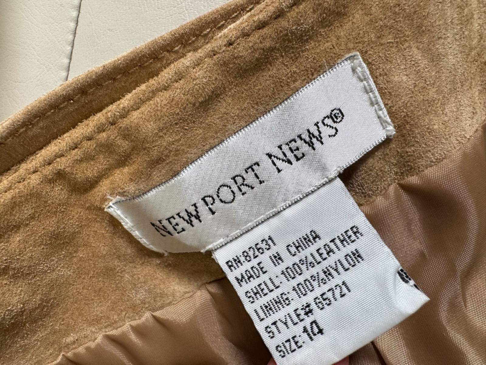 Newport News Women Tan Suede Leather Midi Maxi Skirt Waist Size 14 Belted Buckle
