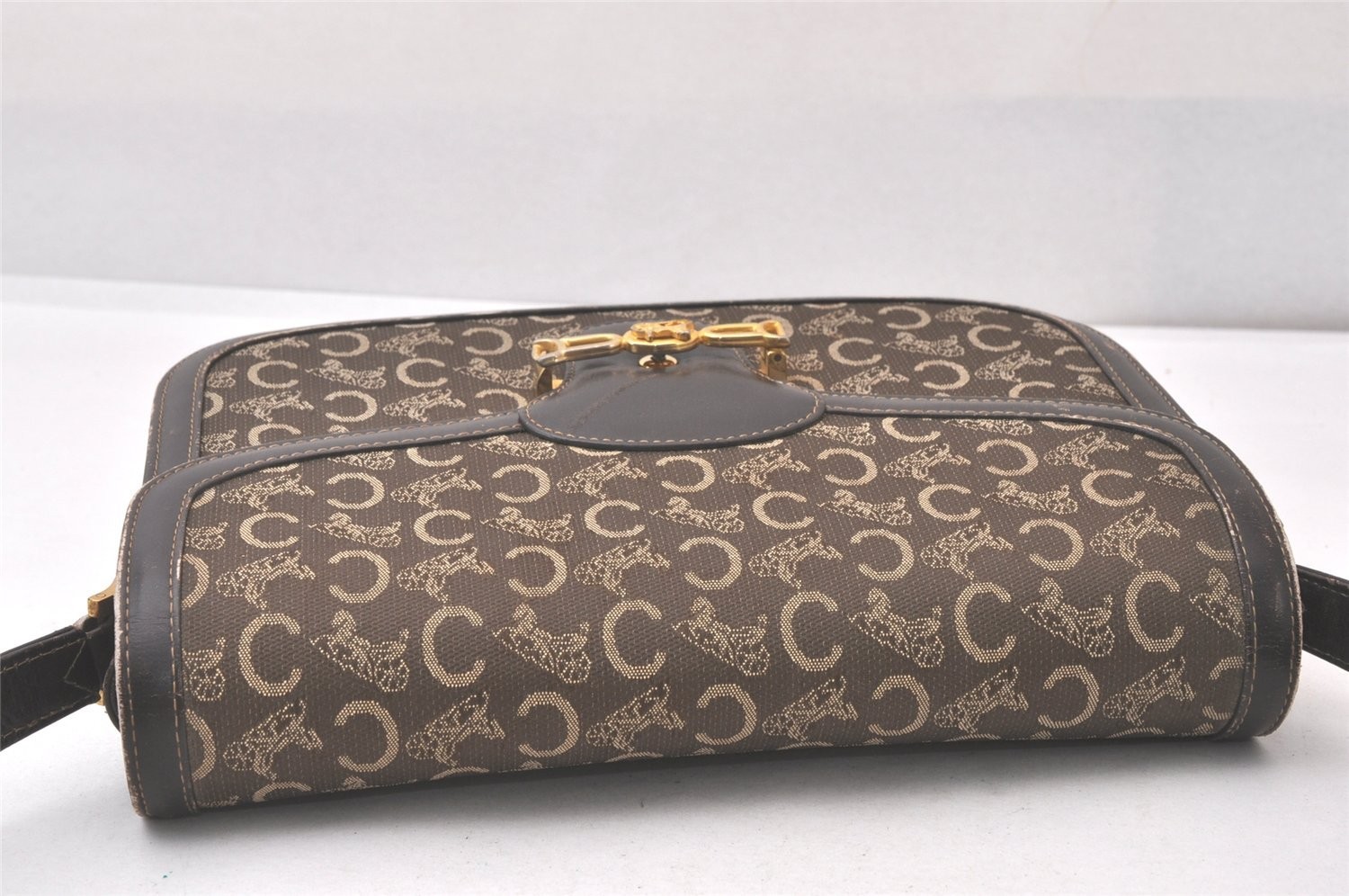 Authentic CELINE C Macadam Carriage Shoulder Bag Canvas Leather Brown 543AA