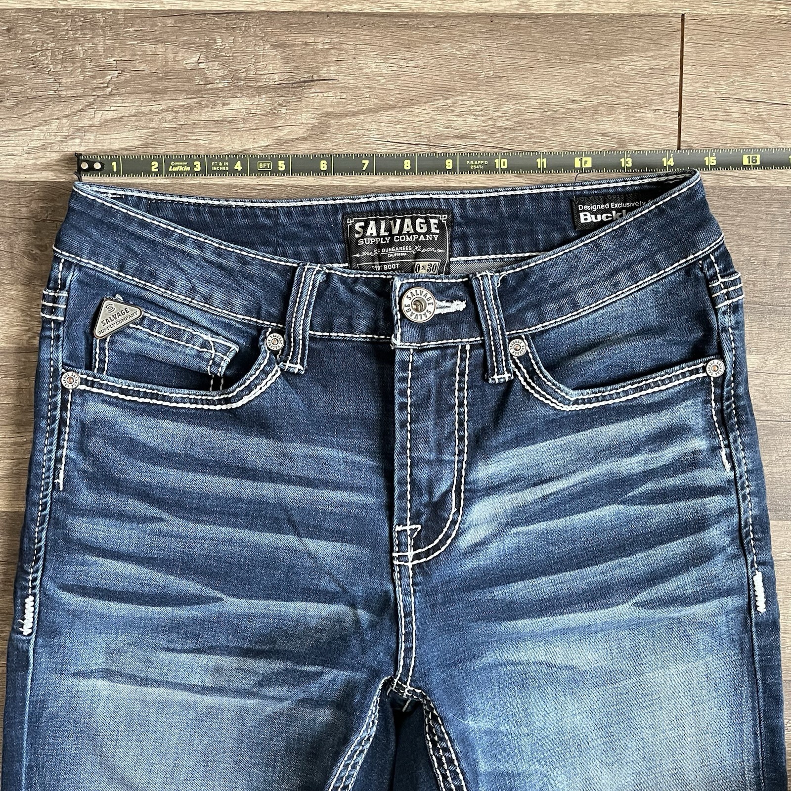 Salvage Riot Boot Athletic Fit Stretch Buckle Jeans Mens 30×30 Dark Blue NWOT