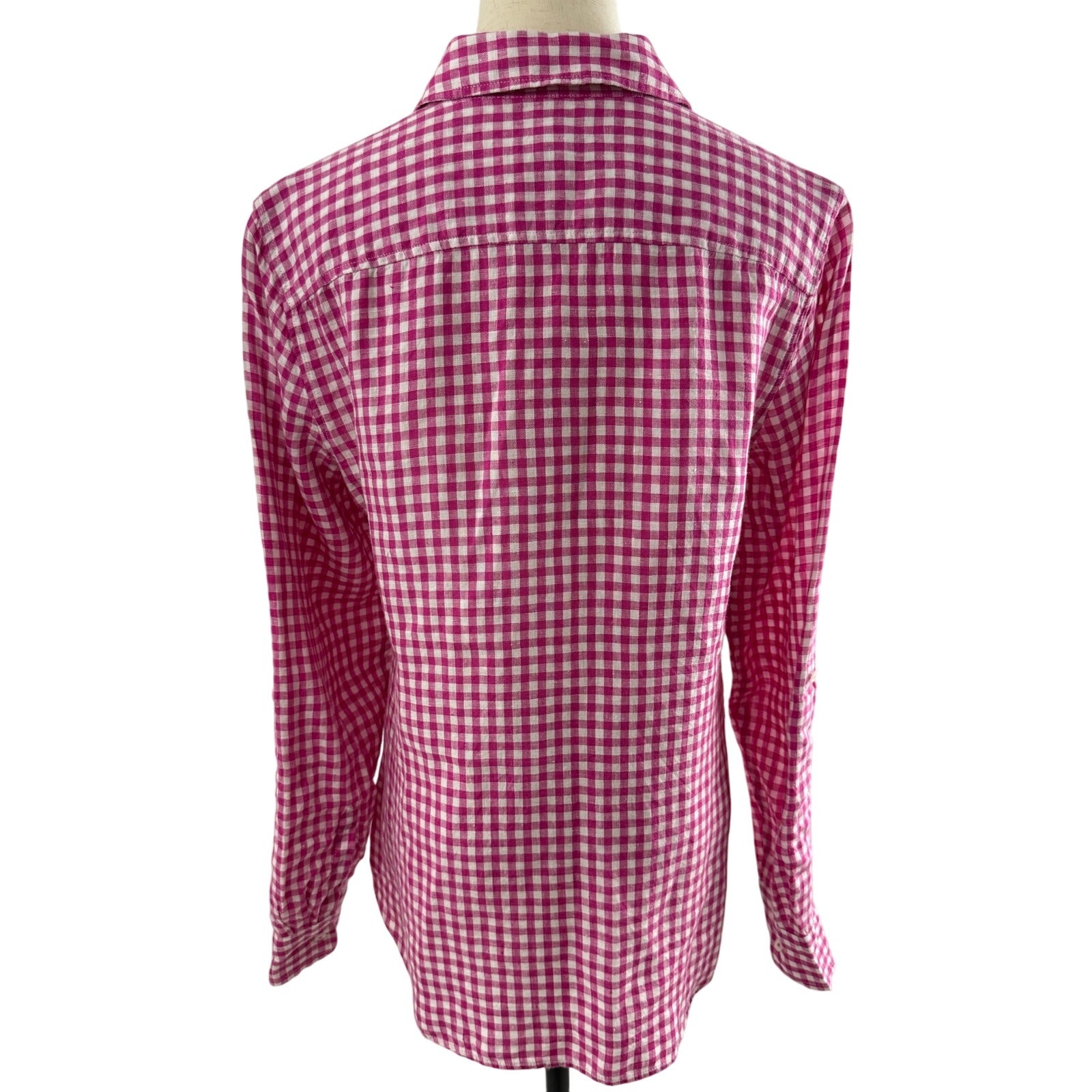 Talbots Preppy Fushia/White Gingham Linen Blend Shirt with Front Pockets, Size M