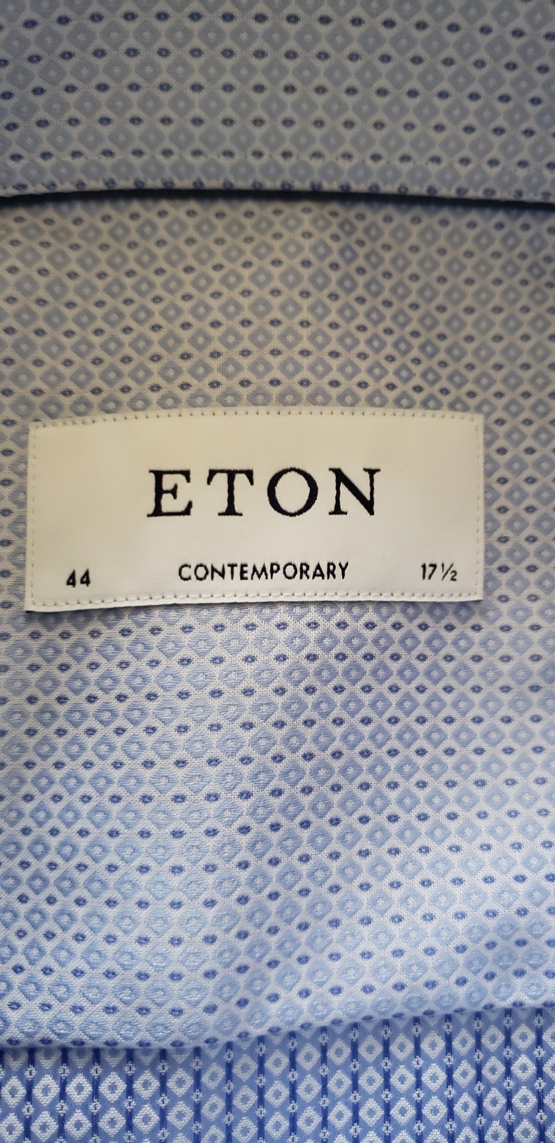 Eton Blue Print Contemporary All Cotton L/S Dress Shirt Sz 17.5/44 Quiet Luxury