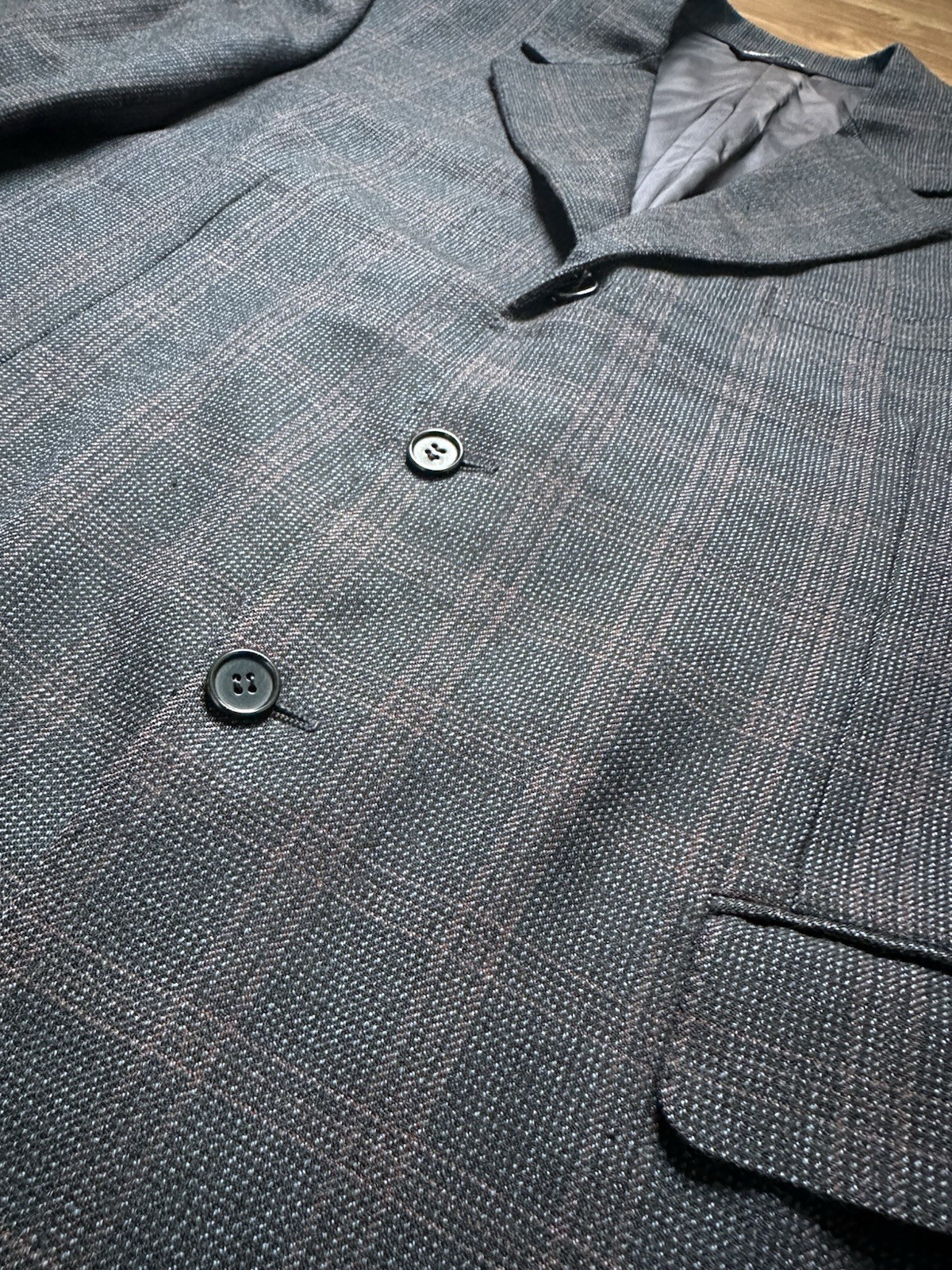 CANALI Italy Pure Virgin Wool Blazer 54 44 R Navy Charcoal Micro Check Bemberg