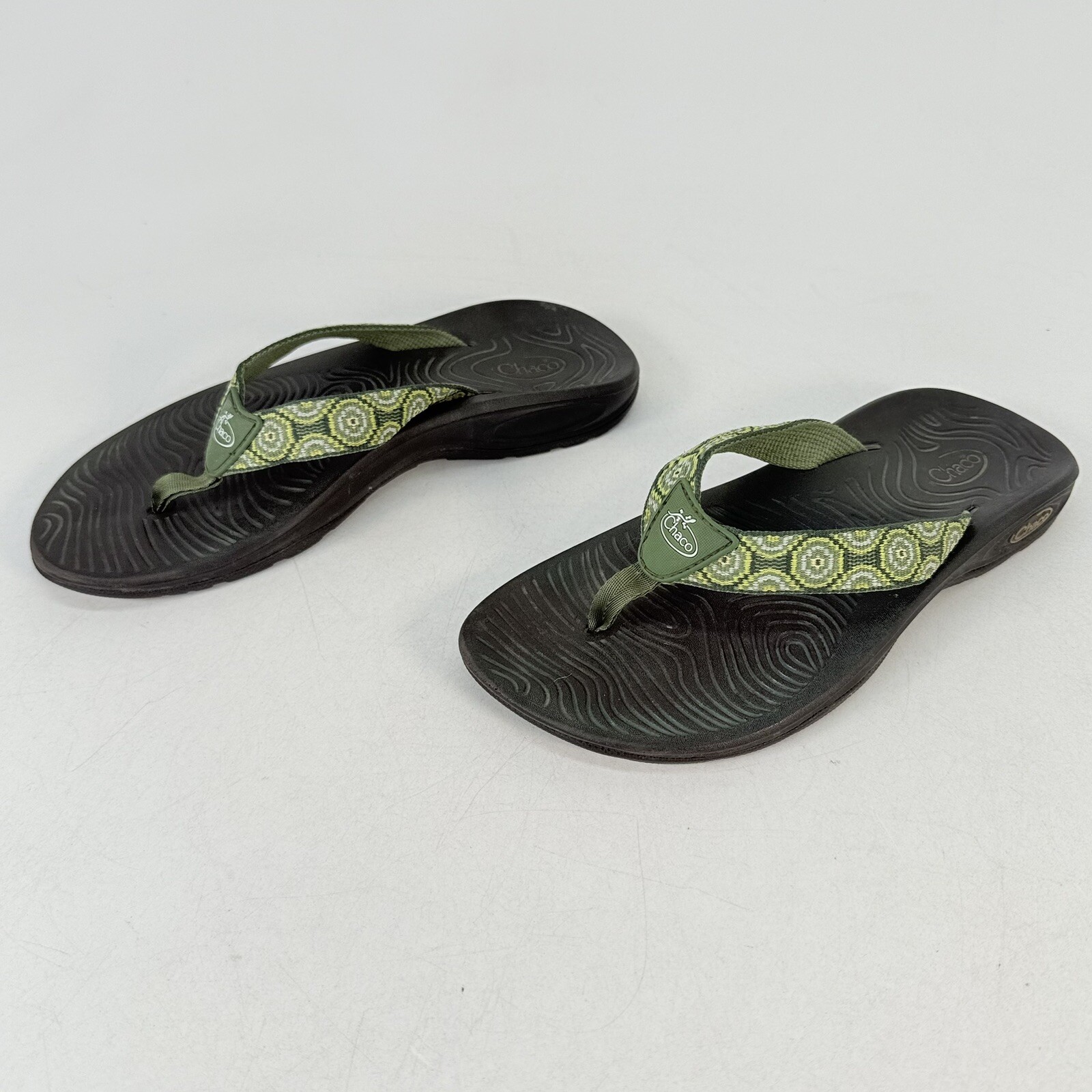 Chaco EcoTread Womens Geometric Green Slip On Thongs Flip Flop Sandals Size 6