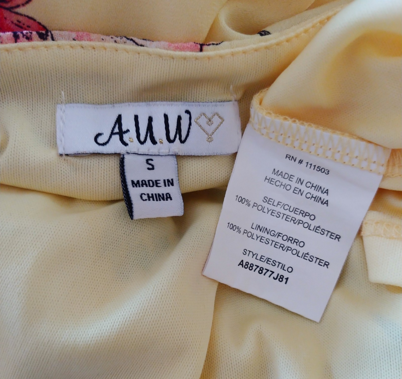 A.U.W. Yellow Floral Chiffon Belted Surplice Dress Size Small