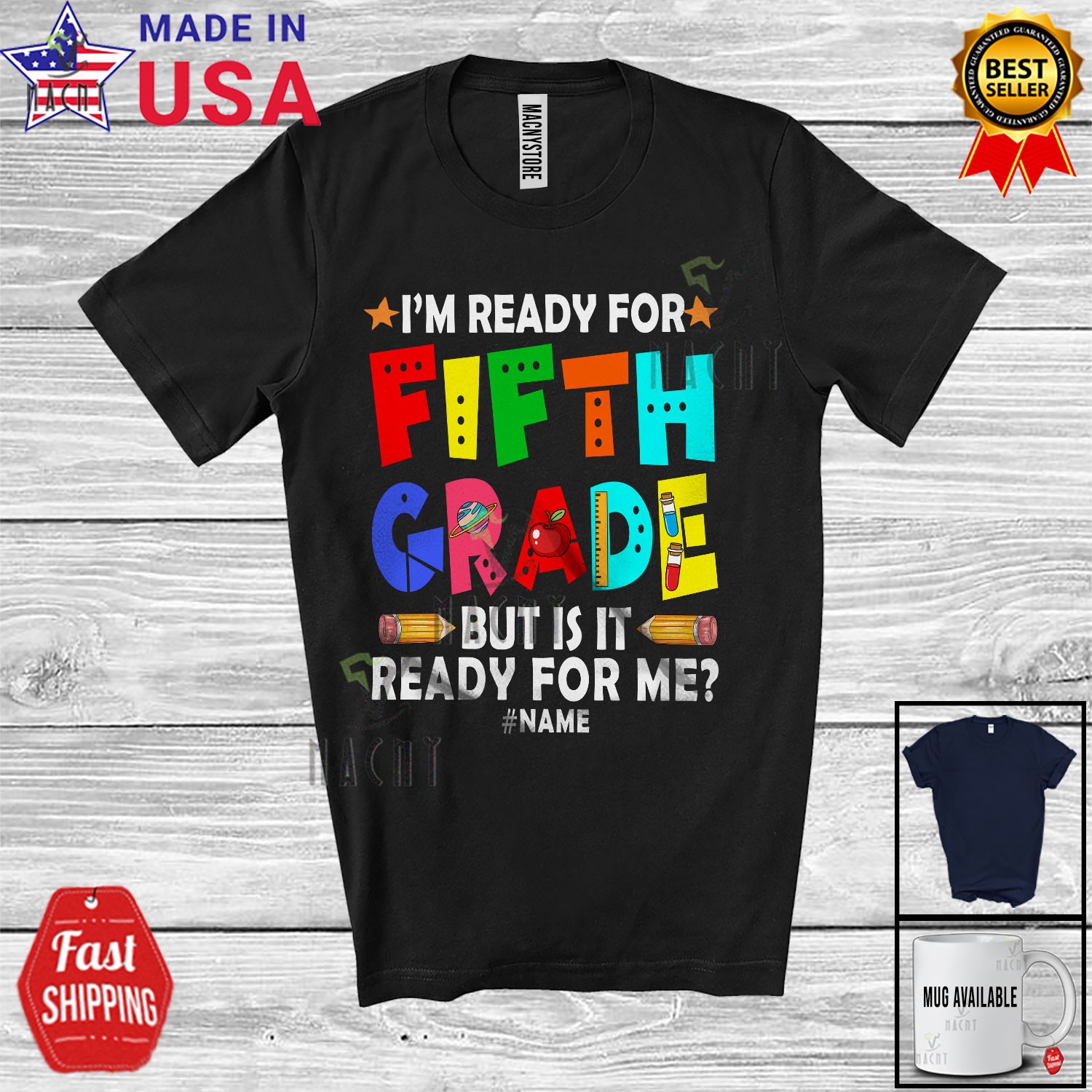 Custom Name Ready For Fifth Grade; Humorous First Day Of School Pencils T-Shirt