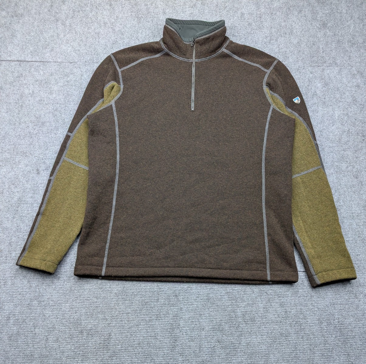 Kuhl Revel 1/4 Zip Pullover Mens Large Outdoor Hike Layer Brown Fleece Atheltic
