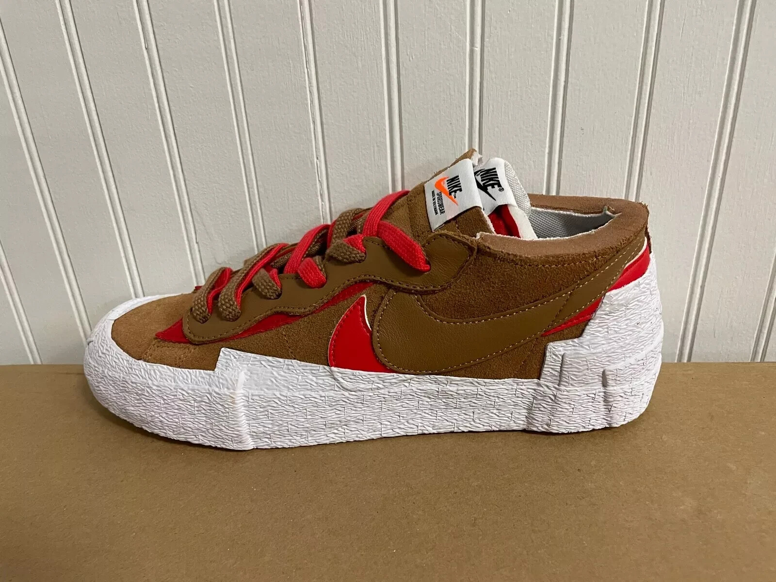 Nike Sacai Blazer Low British Tan Brown White Red New DS DD1877-200 Mens Size