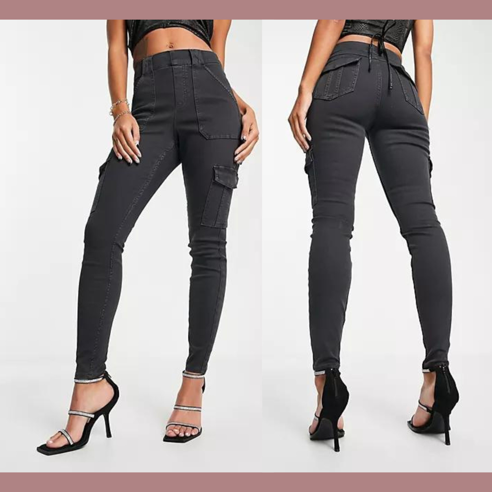 NEW $128 Spanx [ SP Small-Petite ] Twill Ankle Cargo Pants Washed Black #T1775