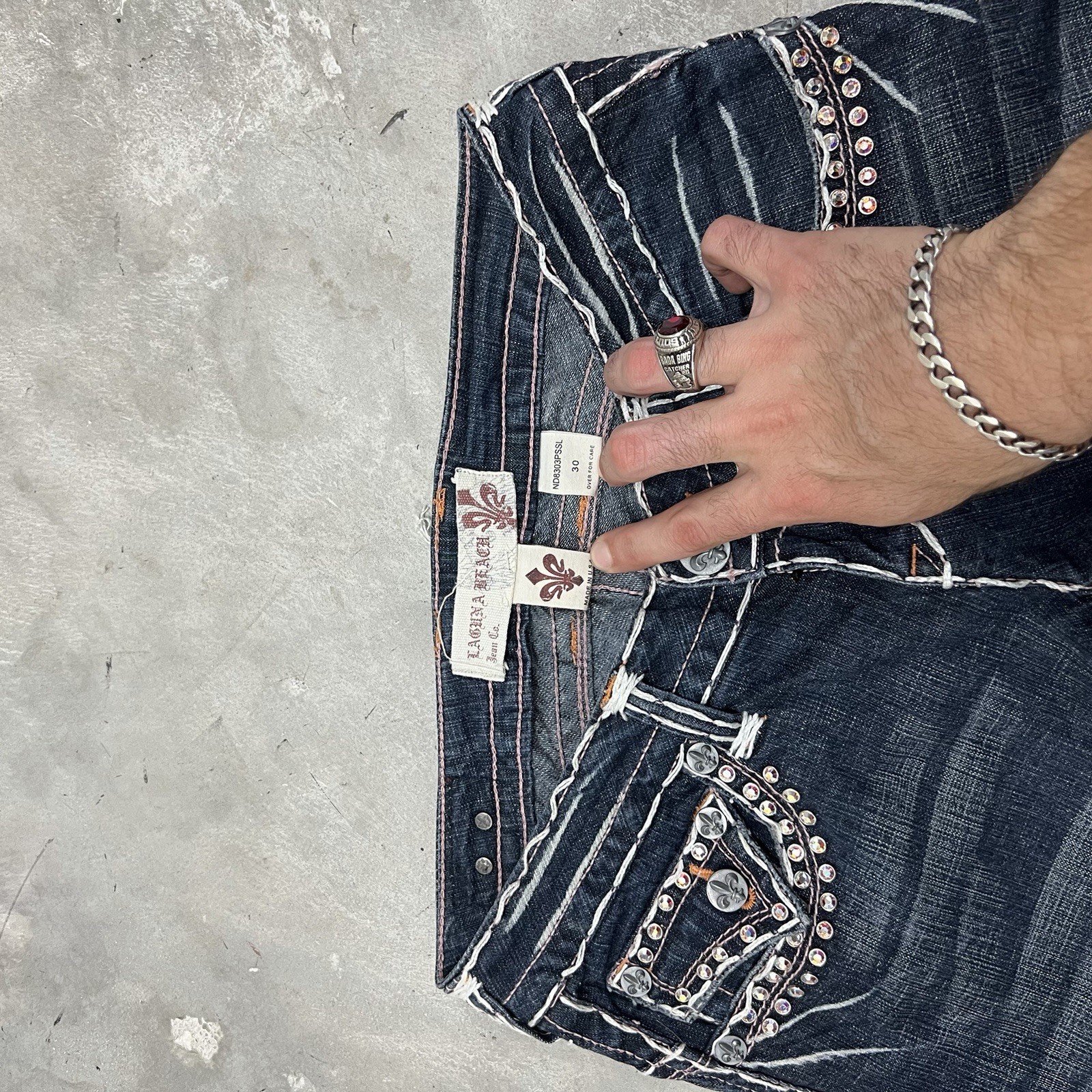 Laguna Beach Embellished Bling Straight Skinny Jeans Size 30×34