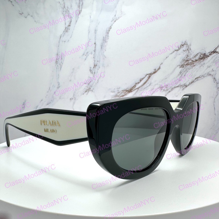 PRADA Sunglasses New Black White Gold Symbole Cat Eye Womens w/ Box & Case