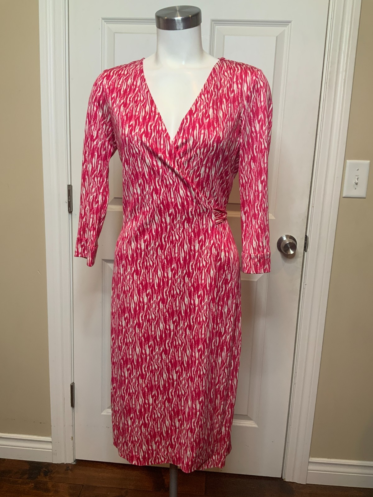 Diane Von Furstenberg Pink Fierce Stripe New Julian Two Wrap Dress $398 Size 4