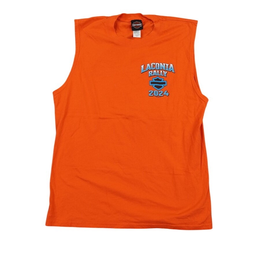 Harley Davidson Sleeveless Shirt Mens XL Orange Laconia Rally 2024 Biker Moto