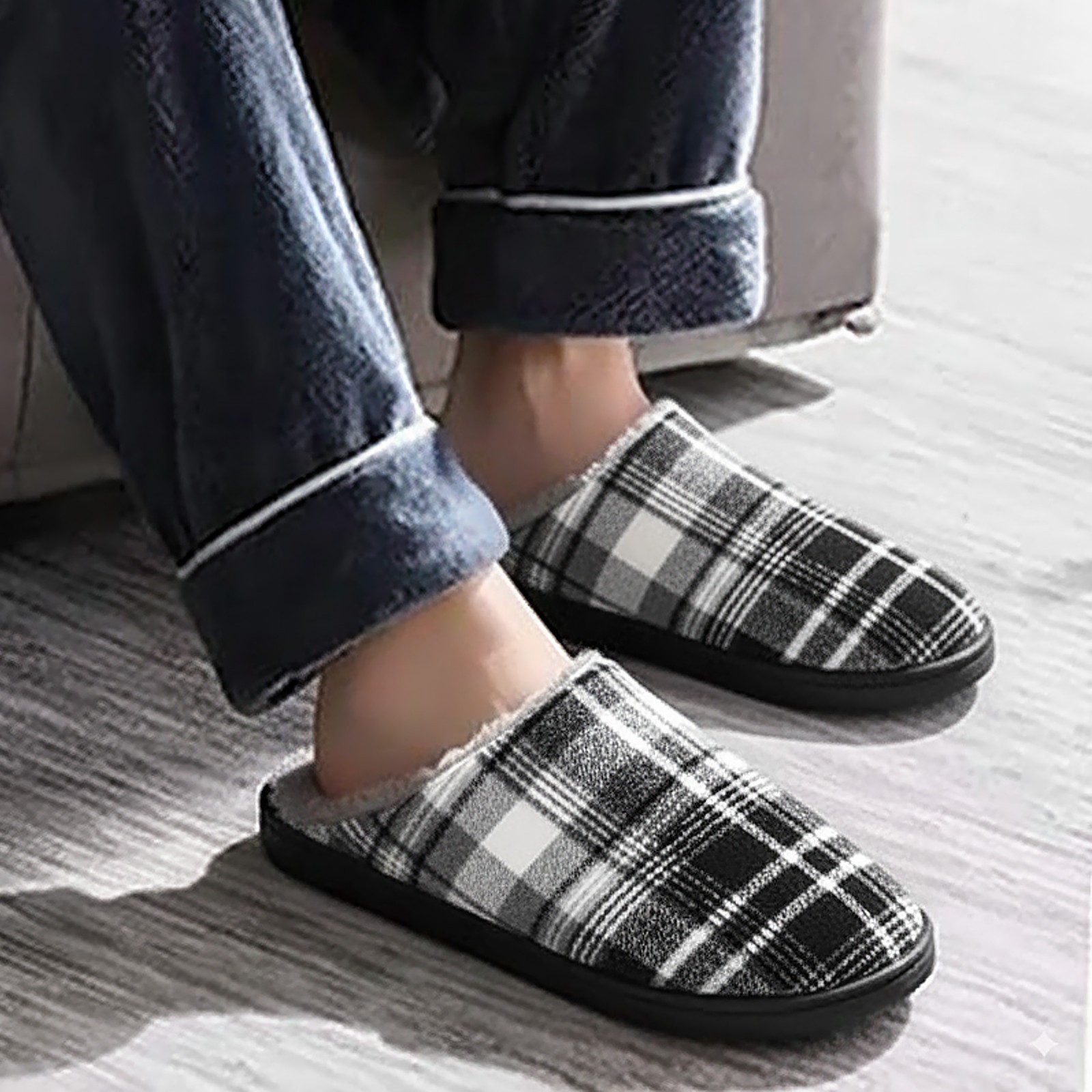 riemot Mens Furry Warm Slippers Memory Foam Slippers Comfortable House Slippers