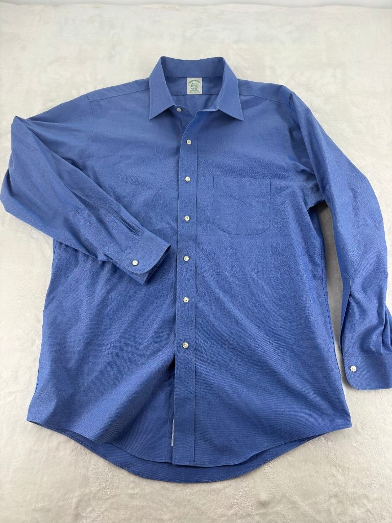 Brooks Brothers Milano Blue Non-Iron Supima Cotton Dress Shirt Mens 16.5-33